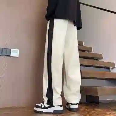 悍戈 侧边撞色条纹通勤百搭卫裤美式高街户外运动系带裤宽松直筒潮牌系带中腰休闲裤 男女同款