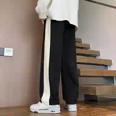 悍戈 侧边撞色条纹通勤百搭卫裤美式高街户外运动系带裤宽松直筒潮牌系带中腰休闲裤 男女同款