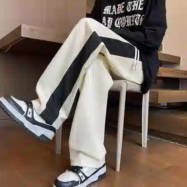 悍戈 侧边撞色条纹通勤百搭卫裤美式高街户外运动系带裤宽松直筒潮牌系带中腰休闲裤 男女同款