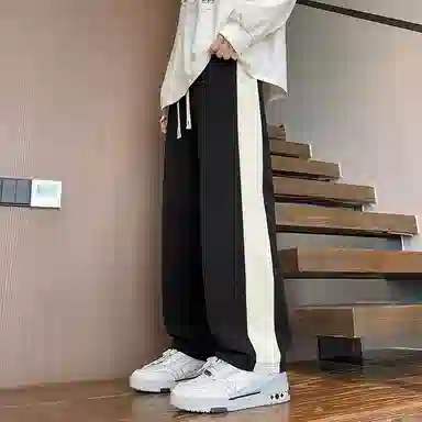 悍戈 侧边撞色条纹通勤百搭卫裤美式高街户外运动系带裤宽松直筒潮牌系带中腰休闲裤 男女同款