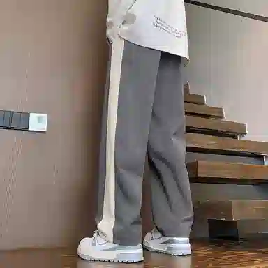 悍戈 侧边撞色条纹通勤百搭卫裤美式高街户外运动系带裤宽松直筒潮牌系带中腰休闲裤 男女同款