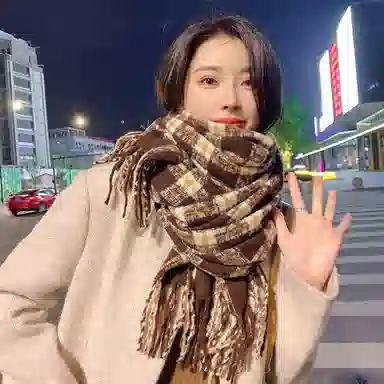 浪莎 学院风学生保暖格子复古针织 绒线围巾 男女同款情侣款