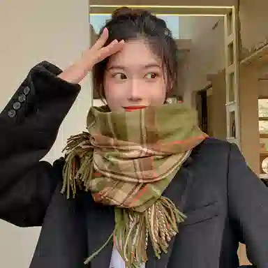 浪莎 马尔斯绿高级感显白保暖 绒线围巾 男女同款情侣款