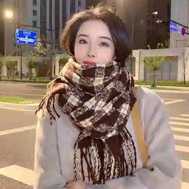 浪莎 学院风学生保暖格子复古针织 绒线围巾 男女同款情侣款