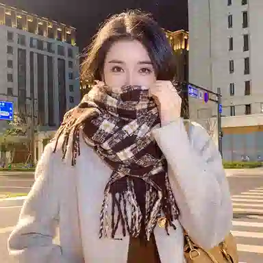 浪莎 学院风学生保暖格子复古针织 绒线围巾 男女同款情侣款