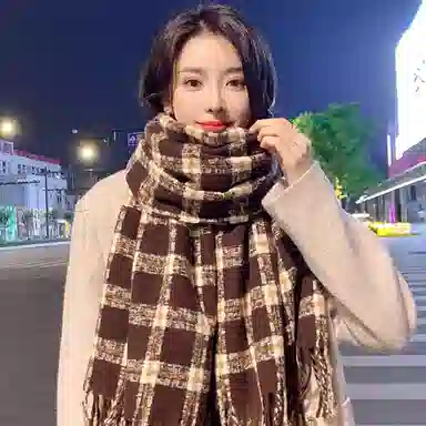 浪莎 学院风学生保暖格子复古针织 绒线围巾 男女同款情侣款