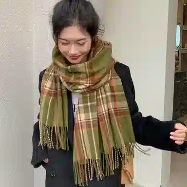 浪莎 马尔斯绿高级感显白保暖 绒线围巾 男女同款情侣款