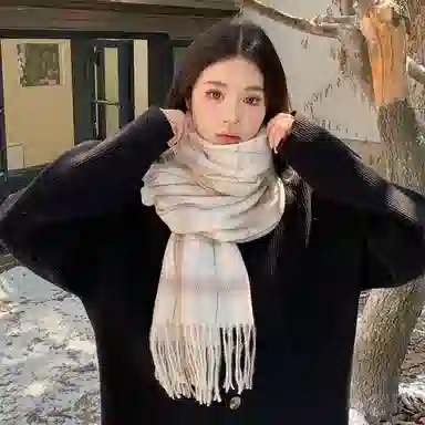 浪莎 条纹格子马卡龙色加厚保暖 绒线围巾 男女同款情侣款