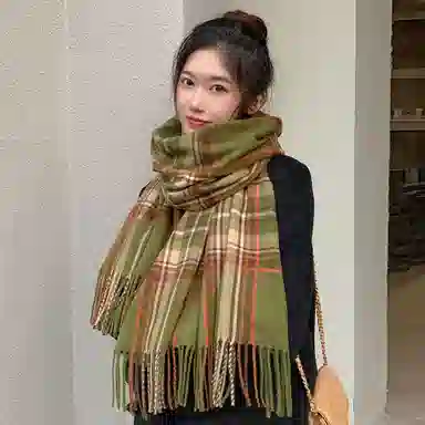 浪莎 马尔斯绿高级感显白保暖 绒线围巾 男女同款情侣款