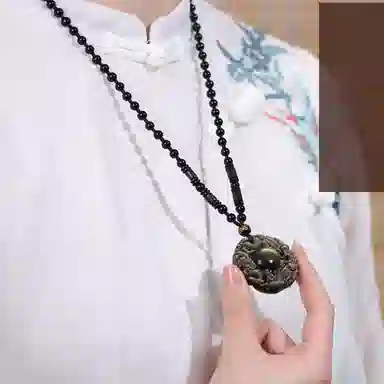易明居 双龙护主 霸气招财 新中式十二生肖 守护神项链 六字真言转运珠  黑曜石 玉石吊坠 男女同款情侣款 佛牌 生日 男友 礼物