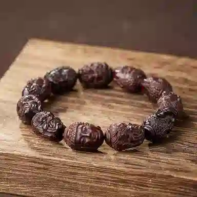 易明居 国潮新中式十八罗汉文玩佛珠 佛头檀香木质盘玩念珠  复古高级感手把件 转运珠 木作 手串 男女同款情侣款 紫檀