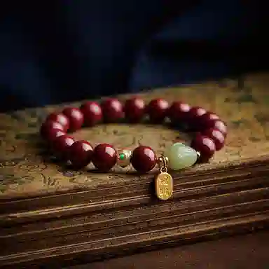易明居 纳八方财运貔貅佛珠手链招财纳福牌转运珠串珠 再造辰砂朱砂 玉石手串 男女同款情侣款 生日