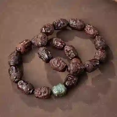 易明居 国潮新中式十八罗汉文玩佛珠 佛头檀香木质盘玩念珠  复古高级感手把件 转运珠 木作 手串 男女同款情侣款 紫檀