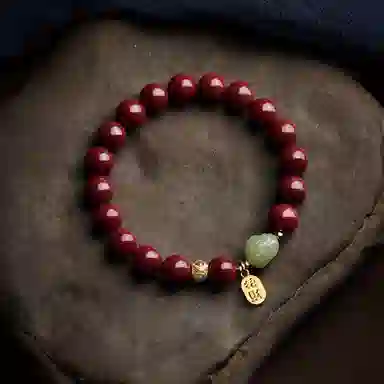 易明居 纳八方财运貔貅佛珠手链招财纳福牌转运珠串珠 再造辰砂朱砂 玉石手串 男女同款情侣款 生日