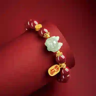 易明居 新中式十二生肖守护神属龙本命年手链招财转运珠福牌串珠手饰佛珠 再造辰砂朱砂 手串 男女同款情侣款