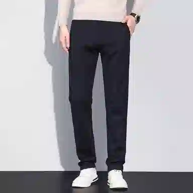 才子 纯色中腰修身直筒休闲裤 男款 黑色
