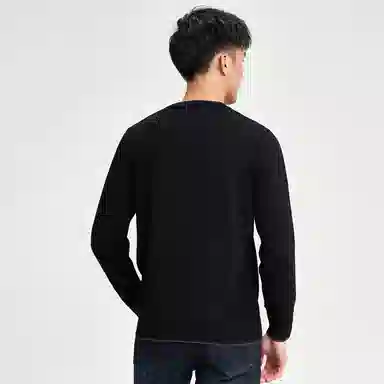 才子 圆领拼接套头修身毛衣 男款