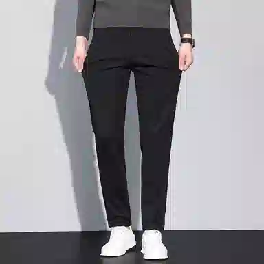 才子 纯色中腰修身直筒休闲裤 男款 黑色