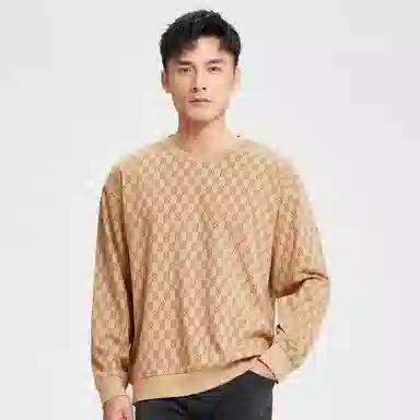 才子 满印圆领套头宽松休闲卫衣 男款