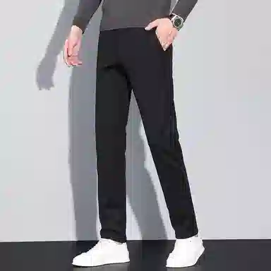 才子 纯色中腰修身直筒休闲裤 男款 黑色