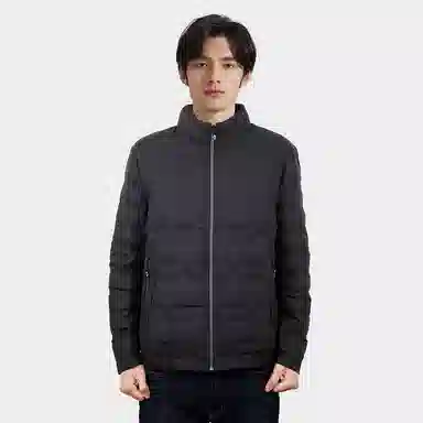 才子 纯色保暖防风立领修身棉服 男款 黑色