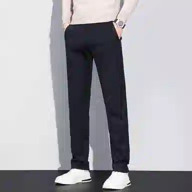才子 纯色中腰修身直筒休闲裤 男款 黑色