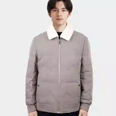 才子 可拆卸毛领保暖拉链灰鸭绒休闲羽绒服 男款