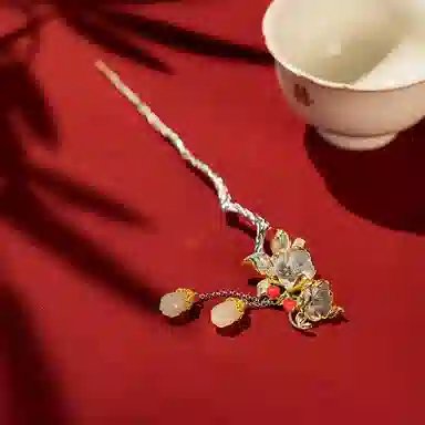 奥斯坦汀 金枝玉叶高级新中式盘发 铜 人造琉璃 发簪 女款 银色