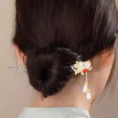 奥斯坦汀 金枝玉叶高级新中式盘发 铜 人造琉璃 发簪 女款 银色