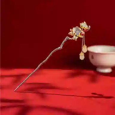 奥斯坦汀 金枝玉叶高级新中式盘发 铜 人造琉璃 发簪 女款 银色