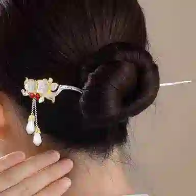 奥斯坦汀 金枝玉叶高级新中式盘发 铜 人造琉璃 发簪 女款 银色