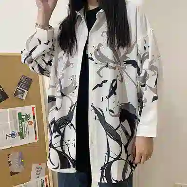 帝狼牛 冰丝速干国潮风仙鹤印花文艺百搭通勤衬衣衬衫 男女同款
