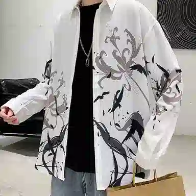 帝狼牛 冰丝速干国潮风仙鹤印花文艺百搭通勤衬衣衬衫 男女同款