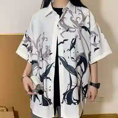 帝狼牛 冰丝速干国潮风仙鹤印花文艺百搭通勤衬衣衬衫 男女同款