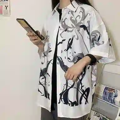 帝狼牛 冰丝速干国潮风仙鹤印花文艺百搭通勤衬衣衬衫 男女同款