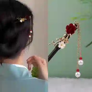 圣所 雅雪玫瑰流苏步摇新中式国风手工木 发簪 女款