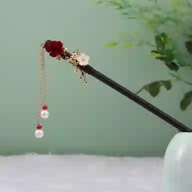 圣所 雅雪玫瑰流苏步摇新中式国风手工木 发簪 女款