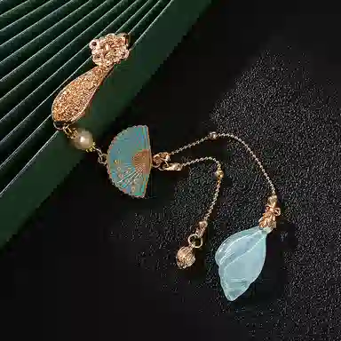 圣所 蓝扇子 新中式旗袍压襟古风胸针汉服茶服 挂件 女款