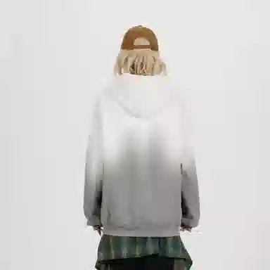 棉致 美式高街渐变色手绘签名花体字母涂鸦星星印花宽松休闲通勤百搭落肩套头长袖连帽卫衣 男女同款