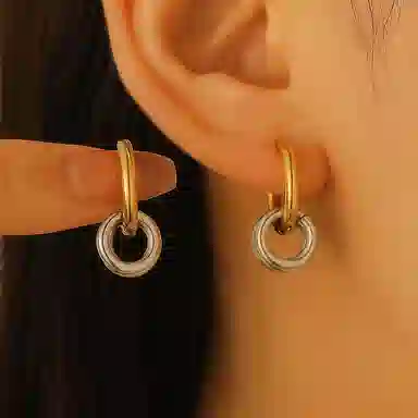 素 大小圈圈小众设计个性双色圆形冷淡风可拆多戴 不锈钢 耳环 男女同款情侣款