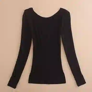 水中花 纯色简约长袖圆领透气保暖上装 女款 黑色