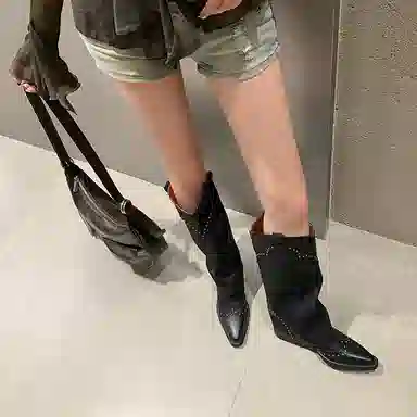 西部风情时尚气质尖头铆钉裤管 高筒靴 女款