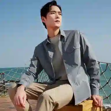 红豆 明线款口袋款休闲长袖衬衫 男款 深灰