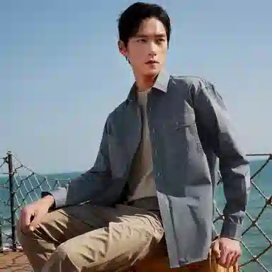 红豆 明线款口袋款休闲长袖衬衫 男款 深灰