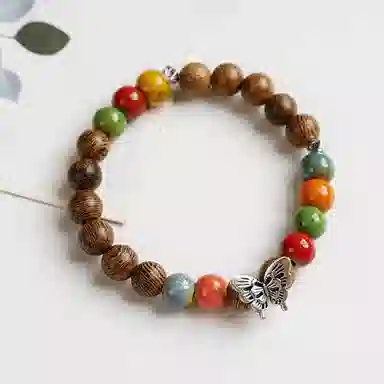 金瑞邦 新中式国潮 元气朵朵精准桃花偶遇佳侣 校园穿搭高级感桃运蝴蝶好运 檀木 手串 男女同款情侣款