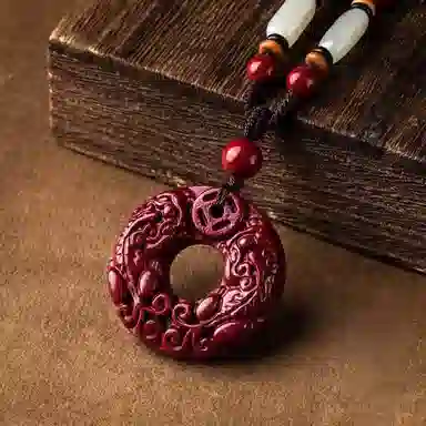 金瑞邦 新中式貔貅平安扣国风国潮 复古轻奢小众 再造辰砂朱砂 玉石项链 男女同款情侣款