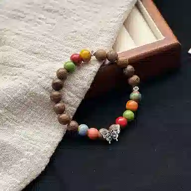 金瑞邦 新中式国潮 元气朵朵精准桃花偶遇佳侣 校园穿搭高级感桃运蝴蝶好运 檀木 手串 男女同款情侣款