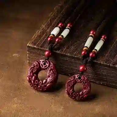 金瑞邦 新中式貔貅平安扣国风国潮 复古轻奢小众 再造辰砂朱砂 玉石项链 男女同款情侣款