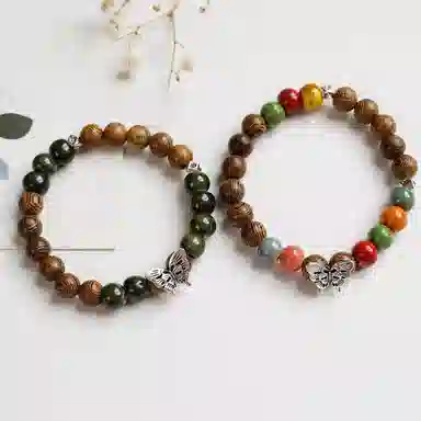 金瑞邦 新中式国潮 元气朵朵精准桃花偶遇佳侣 校园穿搭高级感桃运蝴蝶好运 檀木 手串 男女同款情侣款