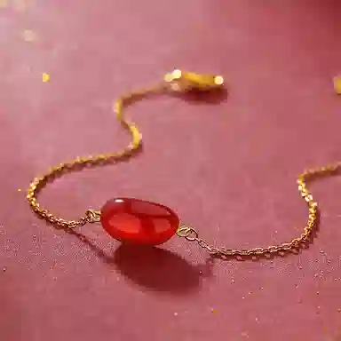 金瑞邦 红豆相思 国潮新中式 精致轻奢复古简约 小众设计 玛瑙 玉石手链 女款